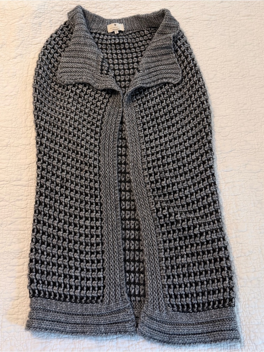 Berretti Open Knit Vest Womens Medium Black Gray Chunky Open Front Cardigan